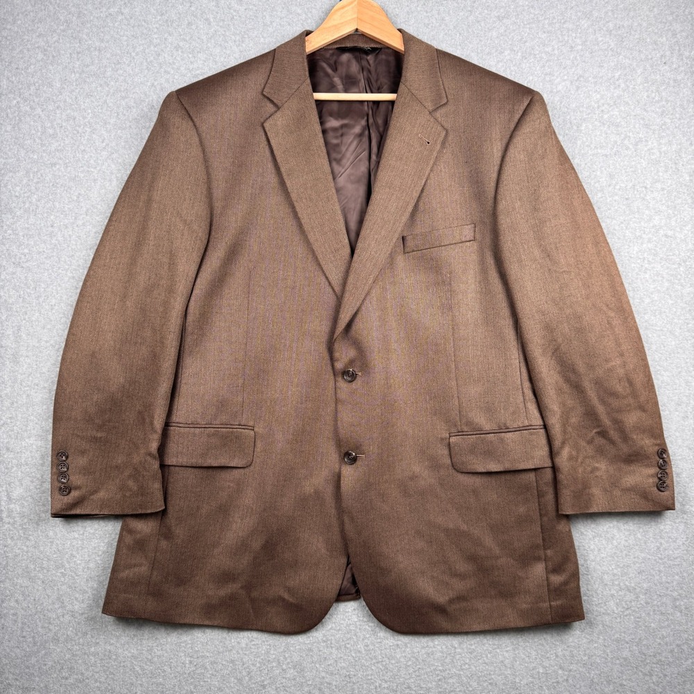 Jos A Bank Sport Coat Mens 48R Brown Silk Camel Hair Herringbone Blazer Academia
